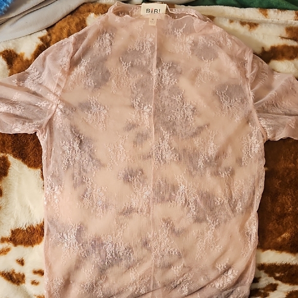 BiBi Tops - BiBi Women's Soft Pink Sheer Lace Blouse Size M